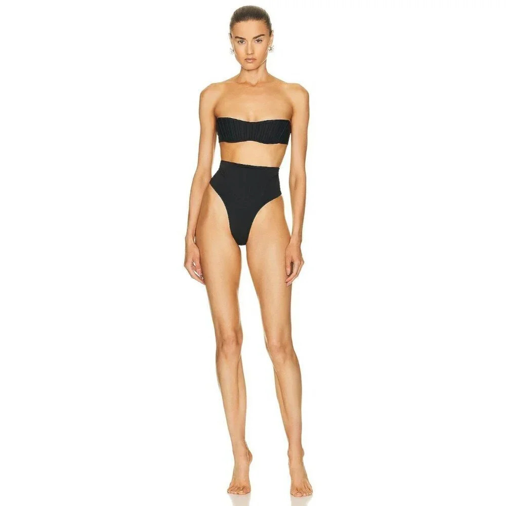 Mugler Corset Bikini Top In Black 38 New Womens Swim Suit Travel Bag — image 4 of 8